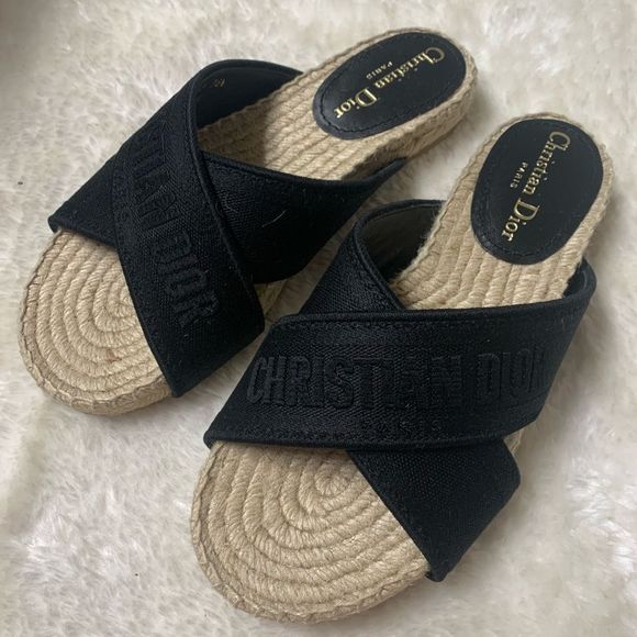 Dior Granville Embroidered Cotton Espadrille Slide - Picture 2 of 8